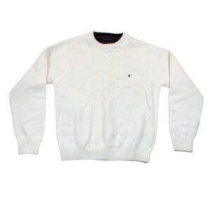 Tommy Hilfiger Mens Pullover Knit Sweater Small Ivory Long Sleeve Casual Classic